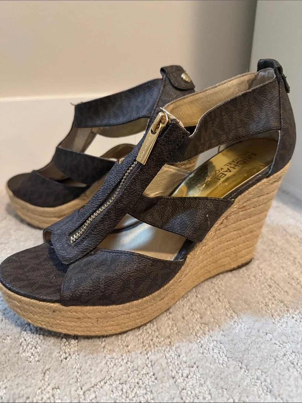 Michael Kors Brown Logo Wedge Sandals
